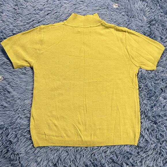 VINTAGE Mock Neck Short Sleeve Top Size Medium Women’s Retro Green 90s - Picture 2 of 9